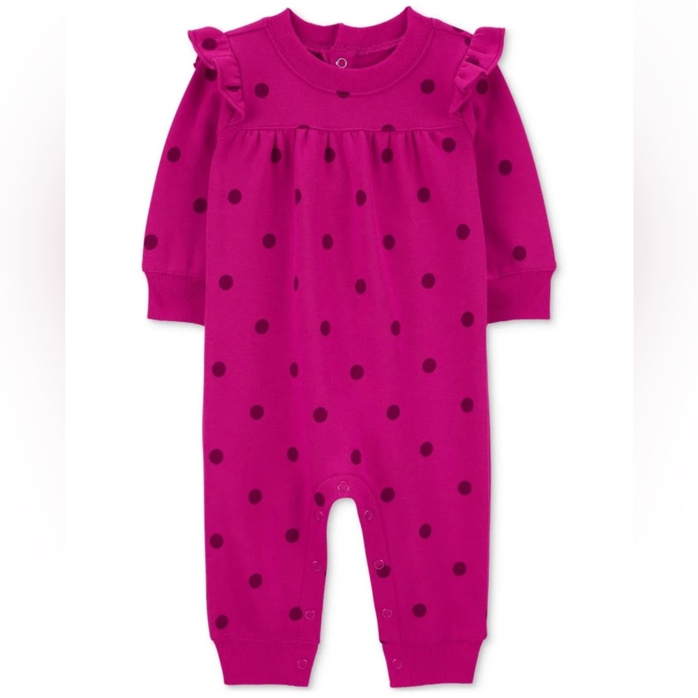 🫐3/$30 Carters Pink Polka Dot Sweatshirt Romper size 12m